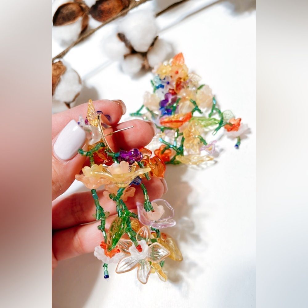 Zara multicolor flower drop earrings N318 - Picture 4 of 5